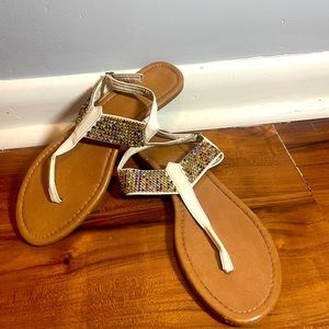 Rainbow Gem Embossed White Sandals Size 7